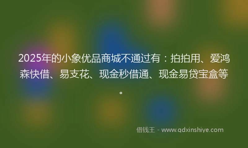 2025年的小象优品商城不通过有：拍拍用、爱鸿森快借、易支花、现金秒借通、现金易贷宝盒等。