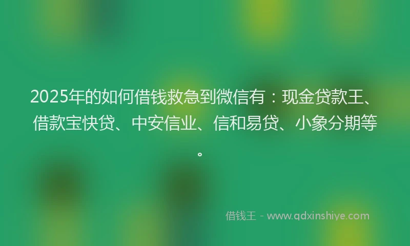 2025年的如何借钱救急到微信有：现金贷款王、借款宝快贷、中安信业、信和易贷、小象分期等。