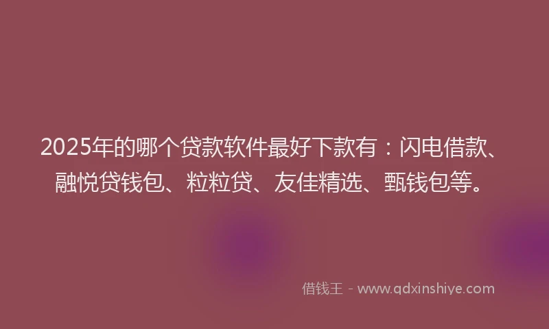 2025年的哪个贷款软件最好下款有：闪电借款、融悦贷钱包、粒粒贷、友佳精选、甄钱包等。