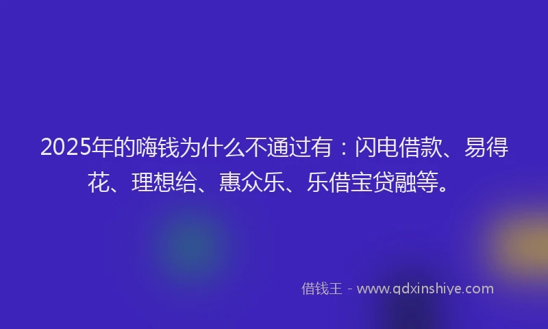 2025年的嗨钱为什么不通过有：闪电借款、易得花、理想给、惠众乐、乐借宝贷融等。