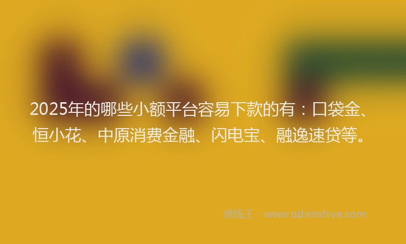 2025年的哪些小额平台容易下款的有：口袋金、恒小花、中原消费金融、闪电宝、融逸速贷等。