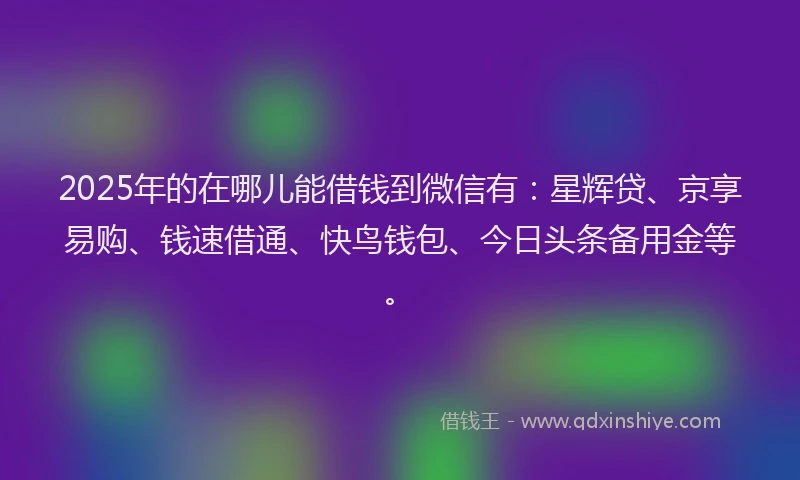 2025年的在哪儿能借钱到微信有：星辉贷、京享易购、钱速借通、快鸟钱包、今日头条备用金等。