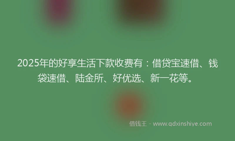 2025年的好享生活下款收费有：借贷宝速借、钱袋速借、陆金所、好优选、新一花等。