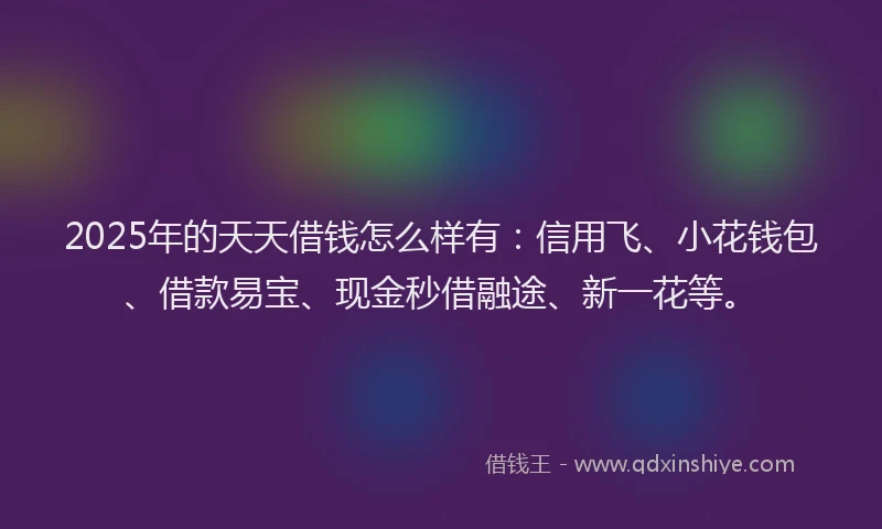 2025年的天天借钱怎么样有：信用飞、小花钱包、借款易宝、现金秒借融途、新一花等。