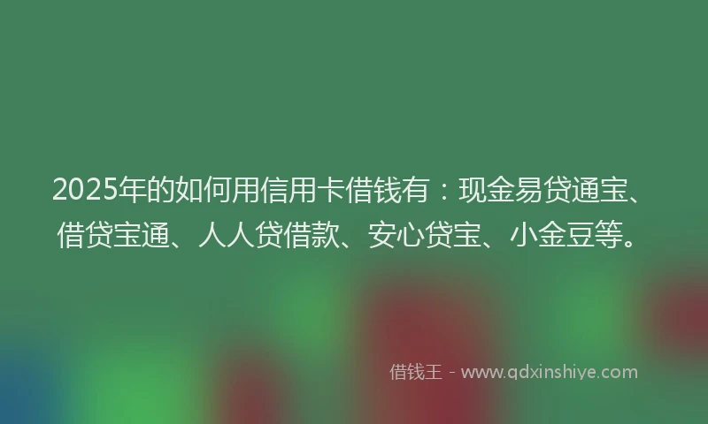 2025年的如何用信用卡借钱有：现金易贷通宝、借贷宝通、人人贷借款、安心贷宝、小金豆等。