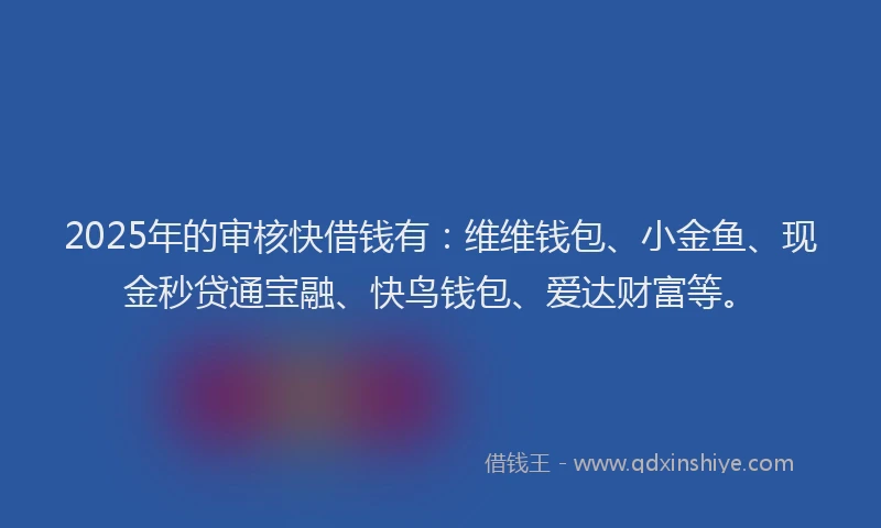 2025年的审核快借钱有：维维钱包、小金鱼、现金秒贷通宝融、快鸟钱包、爱达财富等。