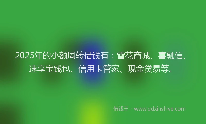 2025年的小额周转借钱有：雪花商城、喜融信、速享宝钱包、信用卡管家、现金贷易等。