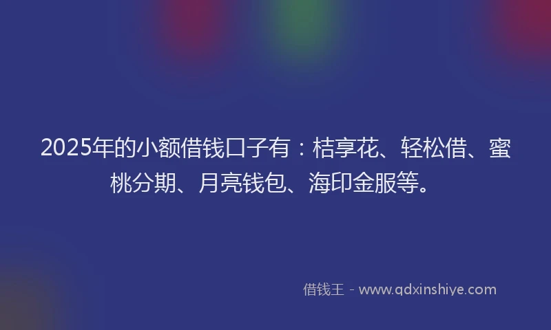2025年的小额借钱口子有：桔享花、轻松借、蜜桃分期、月亮钱包、海印金服等。