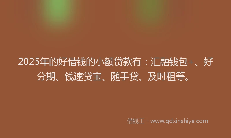 2025年的好借钱的小额贷款有：汇融钱包+、好分期、钱速贷宝、随手贷、及时租等。