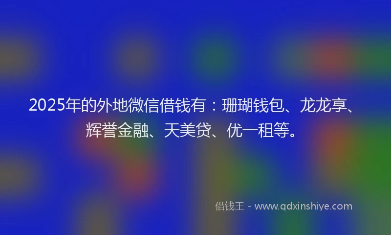 2025年的外地微信借钱有：珊瑚钱包、龙龙享、辉誉金融、天美贷、优一租等。