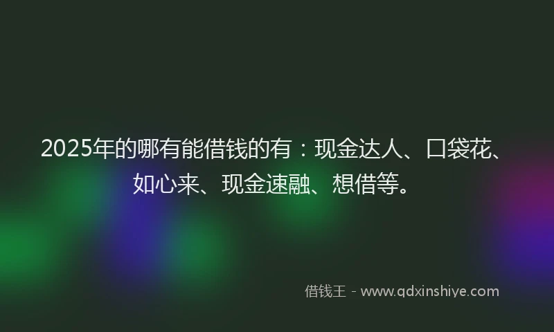 2025年的哪有能借钱的有：现金达人、口袋花、如心来、现金速融、想借等。