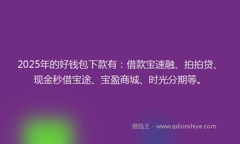 2025年的好钱包下款有：借款宝速融、拍拍贷、现金秒借宝途、宝盈商城、时光分期等。