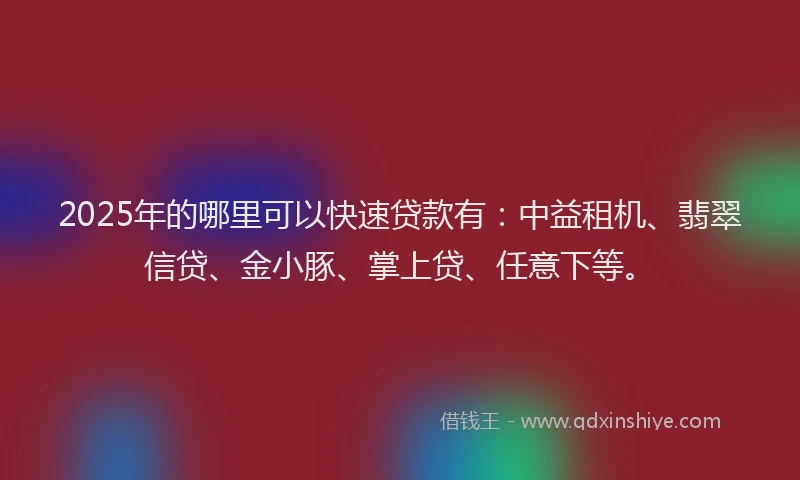 2025年的哪里可以快速贷款有：中益租机、翡翠信贷、金小豚、掌上贷、任意下等。