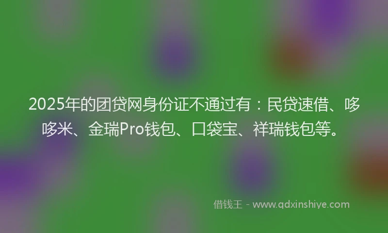 2025年的团贷网身份证不通过有：民贷速借、哆哆米、金瑞Pro钱包、口袋宝、祥瑞钱包等。