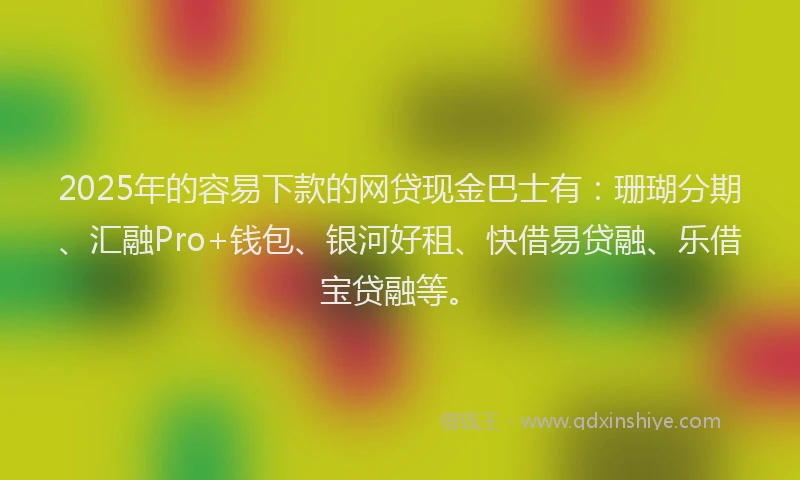 2025年的容易下款的网贷现金巴士有:珊瑚分期、汇融Pro+钱包、银河好租、快借易贷融、乐借宝贷融等。