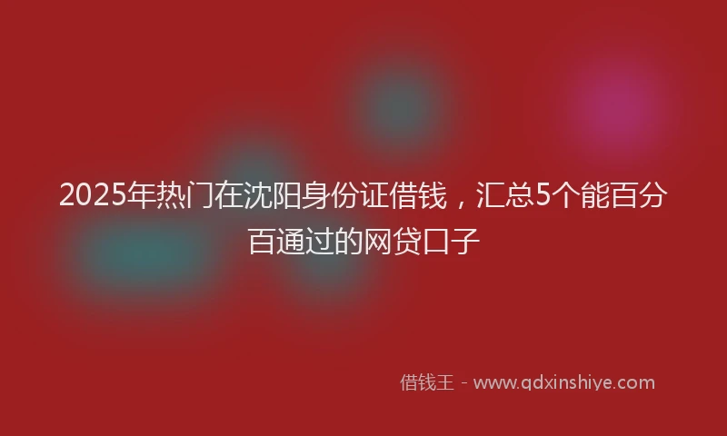 2025年热门在沈阳身份证借钱，汇总5个能百分百通过的网贷口子