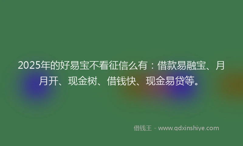 2025年的好易宝不看征信么有：借款易融宝、月月开、现金树、借钱快、现金易贷等。