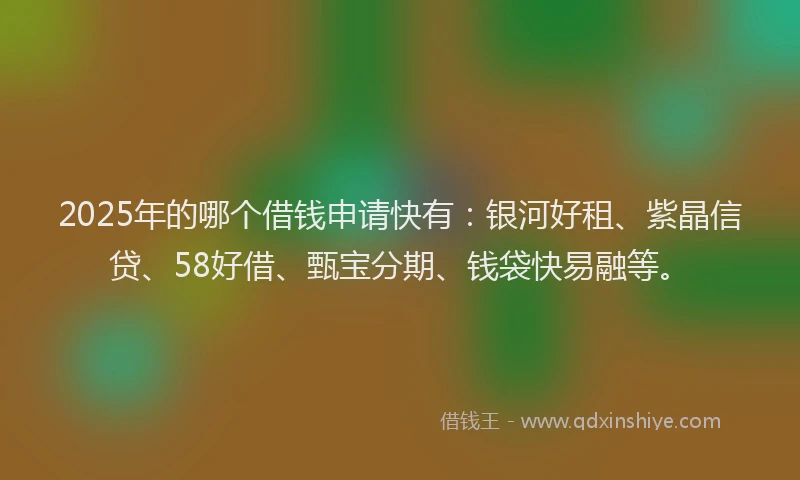 2025年的哪个借钱申请快有：银河好租、紫晶信贷、58好借、甄宝分期、钱袋快易融等。