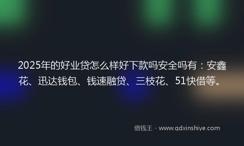 2025年的好业贷怎么样好下款吗安全吗有：安鑫花、迅达钱包、钱速融贷、三枝花、51快借等。