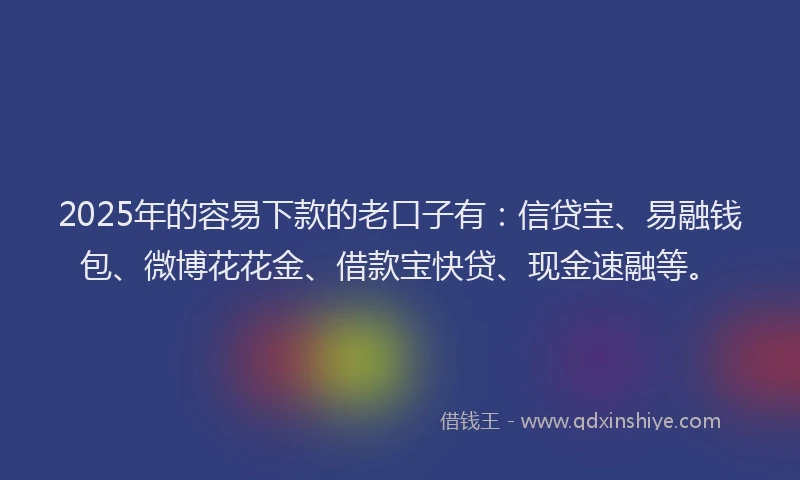 2025年的容易下款的老口子有：信贷宝、易融钱包、微博花花金、借款宝快贷、现金速融等。