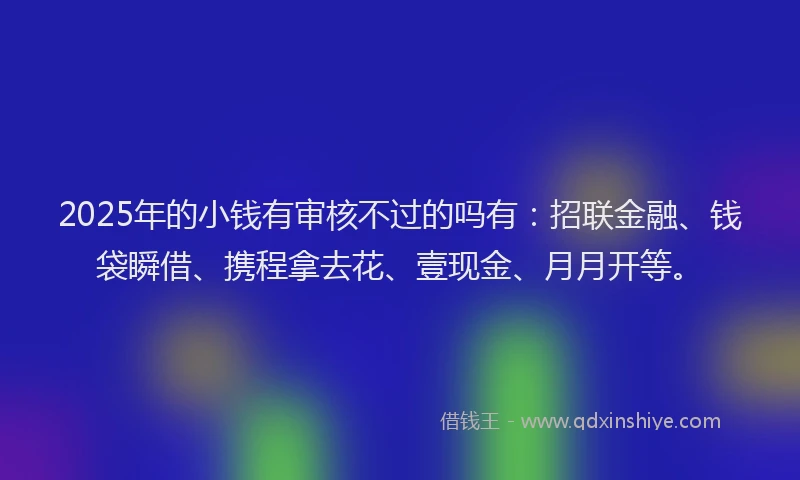 2025年的小钱有审核不过的吗有：招联金融、钱袋瞬借、携程拿去花、壹现金、月月开等。