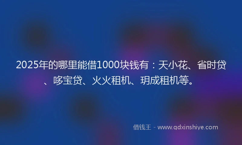 2025年的哪里能借1000块钱有：天小花、省时贷、哆宝贷、火火租机、玥成租机等。