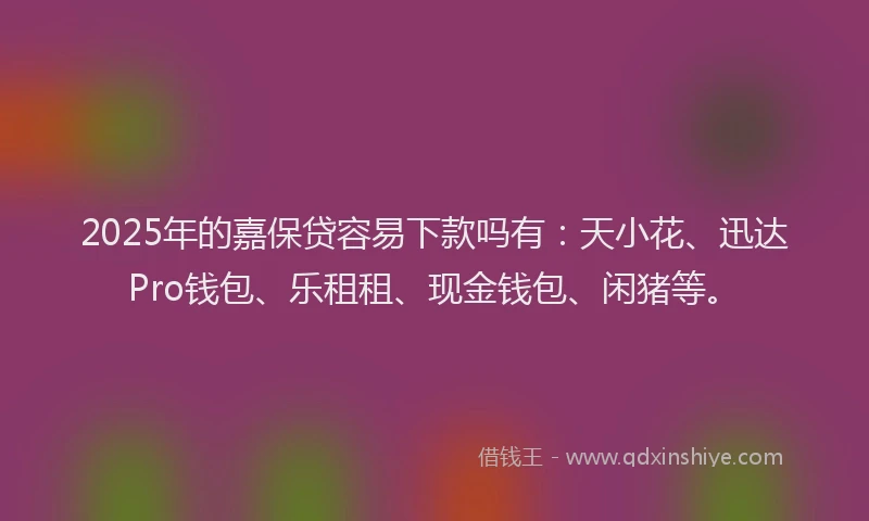 2025年的嘉保贷容易下款吗有：天小花、迅达Pro钱包、乐租租、现金钱包、闲猪等。