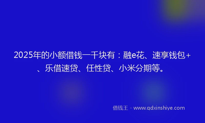 2025年的小额借钱一千块有：融e花、速享钱包+、乐借速贷、任性贷、小米分期等。