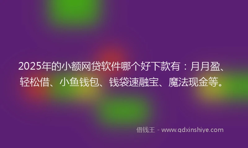 2025年的小额网贷软件哪个好下款有：月月盈、轻松借、小鱼钱包、钱袋速融宝、魔法现金等。