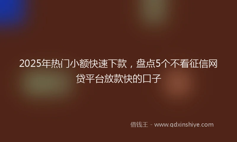2025年热门小额快速下款，盘点5个不看征信网贷平台放款快的口子
