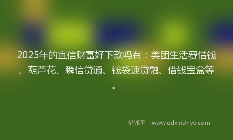 2025年的宜信财富好下款吗有：美团生活费借钱、葫芦花、瞬信贷通、钱袋速贷融、借钱宝盒等。