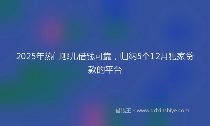 2025年热门哪儿借钱可靠，归纳5个12月独家贷款的平台