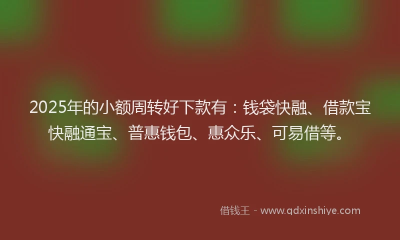 2025年的小额周转好下款有：钱袋快融、借款宝快融通宝、普惠钱包、惠众乐、可易借等。
