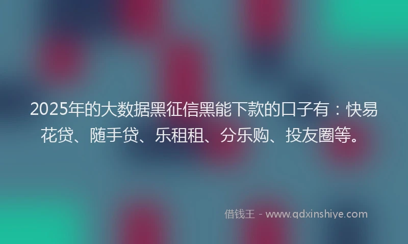 2025年的大数据黑征信黑能下款的口子有：快易花贷、随手贷、乐租租、分乐购、投友圈等。