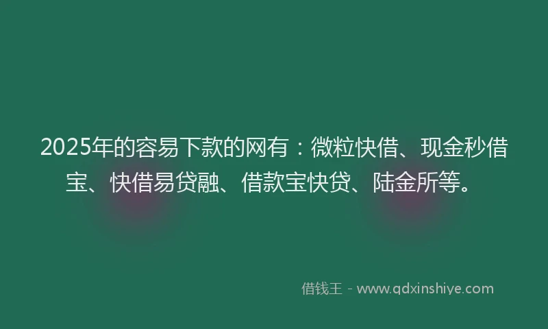 2025年的容易下款的网有：微粒快借、现金秒借宝、快借易贷融、借款宝快贷、陆金所等。