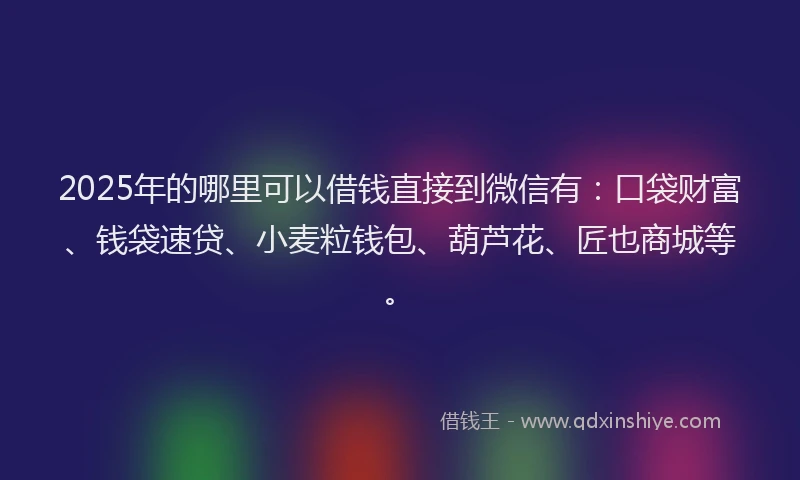 2025年的哪里可以借钱直接到微信有：口袋财富、钱袋速贷、小麦粒钱包、葫芦花、匠也商城等。
