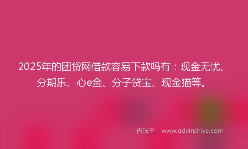 2025年的团贷网借款容易下款吗有：现金无忧、分期乐、心e金、分子贷宝、现金猫等。