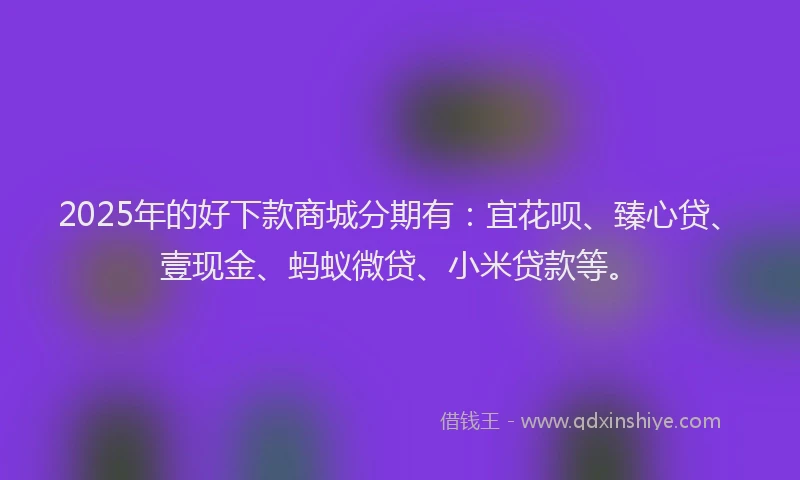 2025年的好下款商城分期有：宜花呗、臻心贷、壹现金、蚂蚁微贷、小米贷款等。