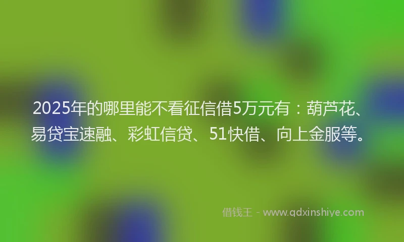 2025年的哪里能不看征信借5万元有：葫芦花、易贷宝速融、彩虹信贷、51快借、向上金服等。