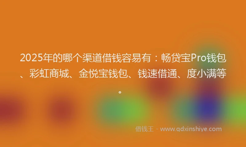 2025年的哪个渠道借钱容易有：畅贷宝Pro钱包、彩虹商城、金悦宝钱包、钱速借通、度小满等。