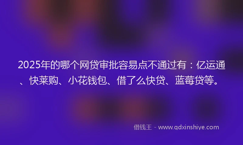 2025年的哪个网贷审批容易点不通过有：亿运通、快莱购、小花钱包、借了么快贷、蓝莓贷等。