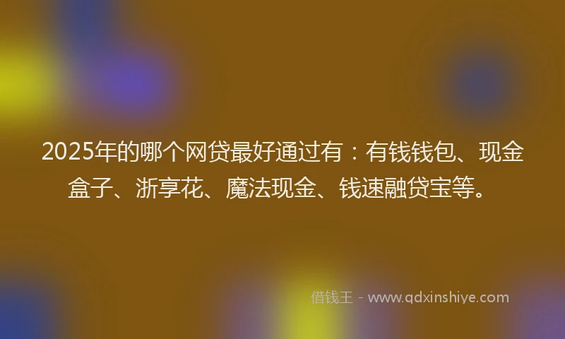 2025年的哪个网贷最好通过有：有钱钱包、现金盒子、浙享花、魔法现金、钱速融贷宝等。