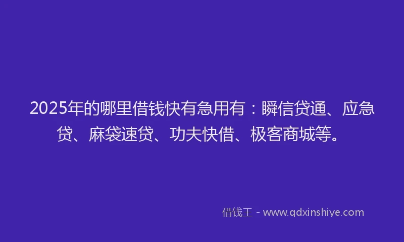 2025年的哪里借钱快有急用有：瞬信贷通、应急贷、麻袋速贷、功夫快借、极客商城等。