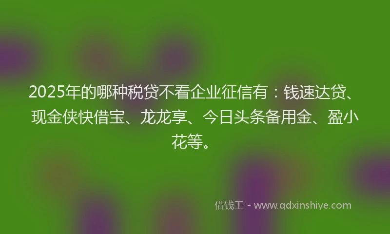 2025年的哪种税贷不看企业征信有：钱速达贷、现金侠快借宝、龙龙享、今日头条备用金、盈小花等。
