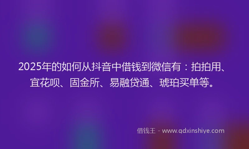 2025年的如何从抖音中借钱到微信有：拍拍用、宜花呗、固金所、易融贷通、琥珀买单等。
