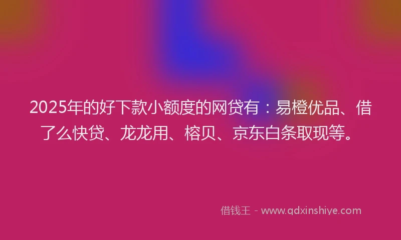 2025年的好下款小额度的网贷有：易橙优品、借了么快贷、龙龙用、榕贝、京东白条取现等。