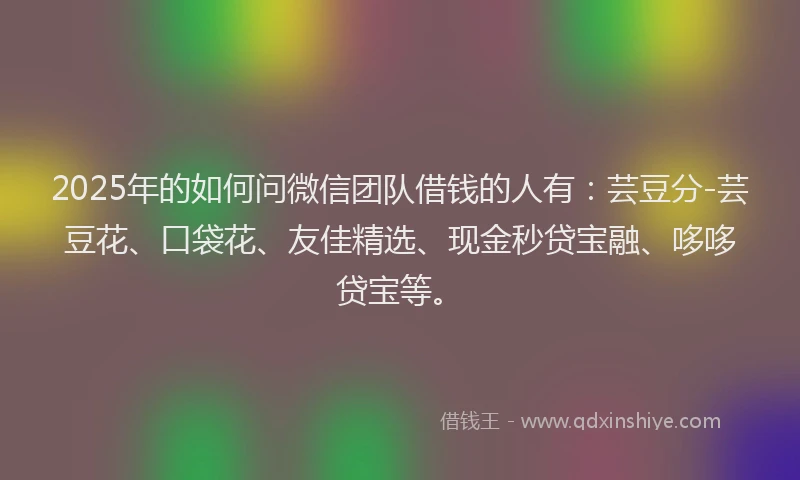 2025年的如何问微信团队借钱的人有：芸豆分-芸豆花、口袋花、友佳精选、现金秒贷宝融、哆哆贷宝等。