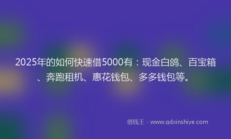 2025年的如何快速借5000有：现金白鸽、百宝箱、奔跑租机、惠花钱包、多多钱包等。