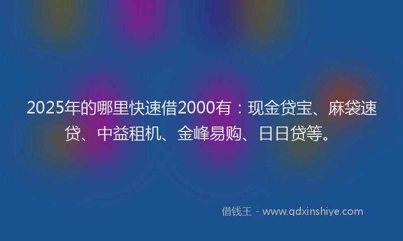 2025年的哪里快速借2000有：现金贷宝、麻袋速贷、中益租机、金峰易购、日日贷等。