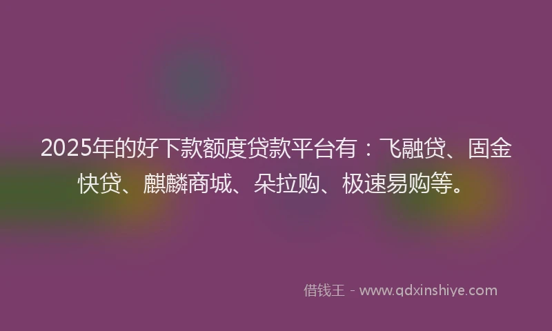 2025年的好下款额度贷款平台有：飞融贷、固金快贷、麒麟商城、朵拉购、极速易购等。